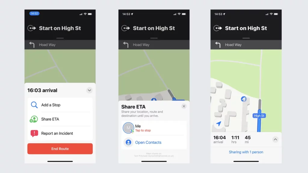 Apple maps ETA feature