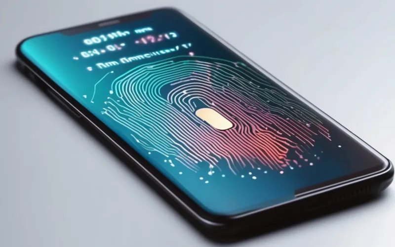 A smartphone highlighting biometric verification.